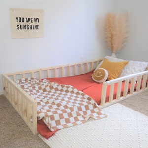 Montessori Floor Bed Frame With Rails Toddler Floor Bed Twin Full Queen Etsy