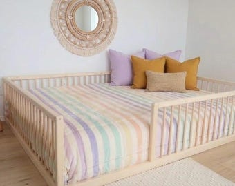 Montessori Floor Bed With Rails Toddler Floor Bed Frame Kids Bed Kids Floor Bed Montessori Kids Floor Bed