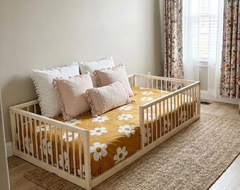 Montessori Floor Bed With Rails Toddler Floor Bed Frame Kids Bed Kids Floor Bed Montessori Kids Floor Bed