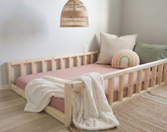 Floor Bed With Rails, Kids Montessori Bed, Twin, Full, Queen, Made In Canada