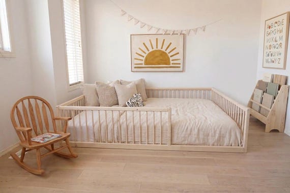 Montessori Floor Bed With Rails Toddler Floor Bed Frame Kids Bed Kids Floor Bed Montessori Kids Floor Bed