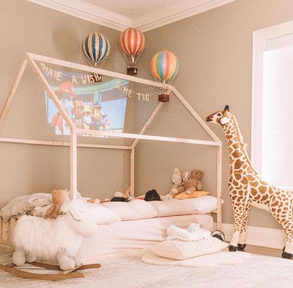Queen Floor Bed With Fence And Door, Wooden Montessori Platform Bed Playpen Little Ones Easy Assembly Natural