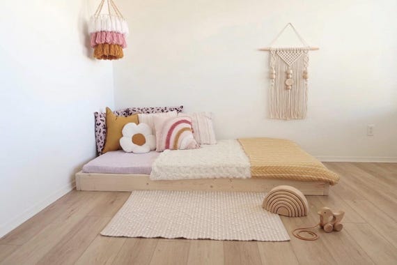 Montessori Floor Bed Frame with Slats: Sizes Crib, Twin, Full, Queen