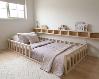 Handmade Montessori Floor Bed Frame with Rails: Canadian Pine Toddler Bed