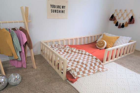 Twin floor bed frame on sale with rails