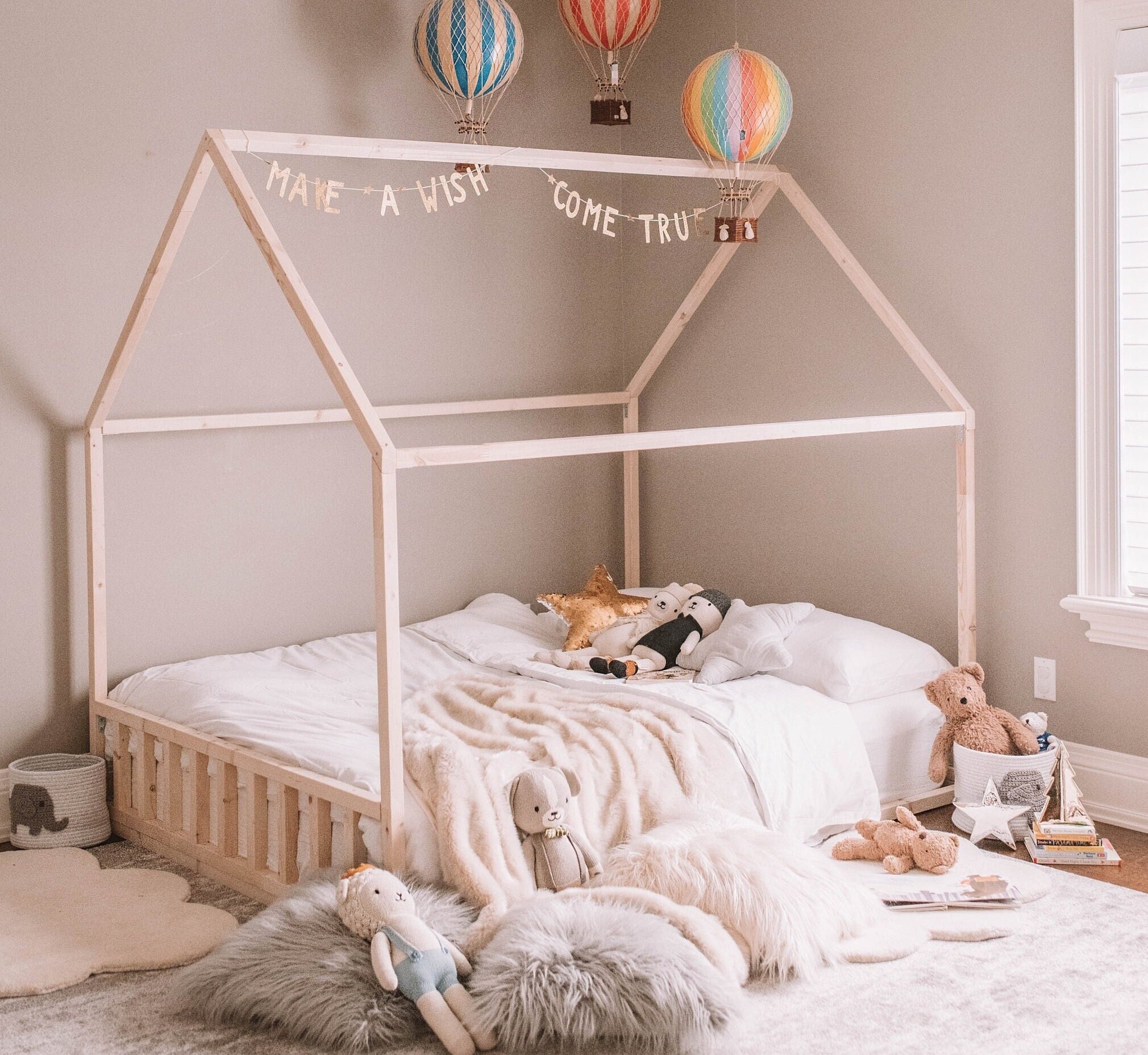Montessori Floor Bed With Rails Toddler House Bed Frame Kids Furniture Twin Full Queen Made in Canada Etsy UK
