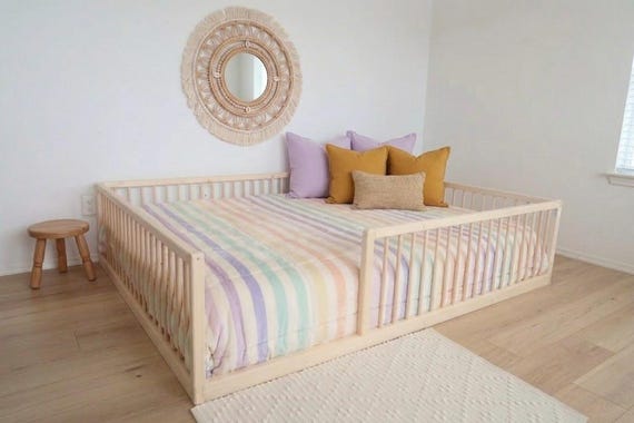 Montessori Floor Bed With Rails Toddler Floor Bed Frame Kids Bed Kids Floor Bed Montessori Kids Floor Bed