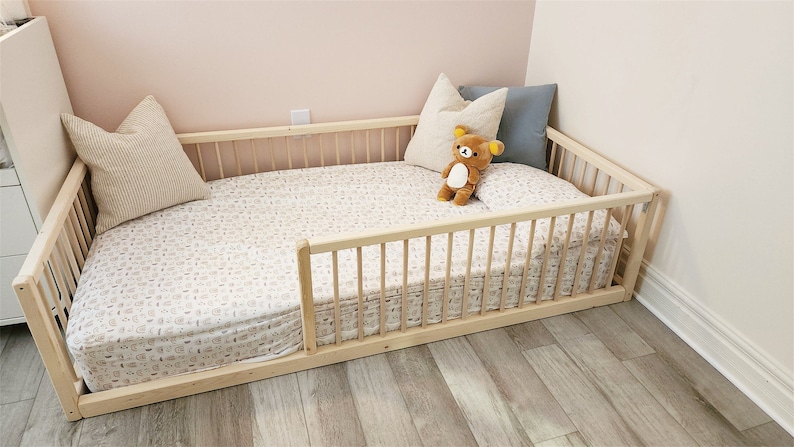 Montessori Floor Bed With Rails Toddler Floor Bed Frame Kids Bed Kids Floor Bed Montessori Kids Floor Bed Queen image 8