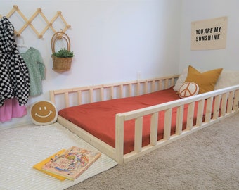 Montessori Floor Bed With Rails Floor Bed Frame Kids Montessori Bed Floor Twin Bed Frame Full Floor Bed With Rails Montessori Kids Bed