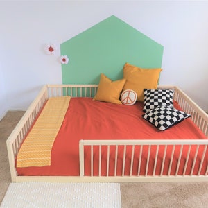 Montessori Floor Bed With Rails Toddler Floor Bed Frame Kids Bed Kids Floor Bed Montessori Kids Floor Bed Queen image 3