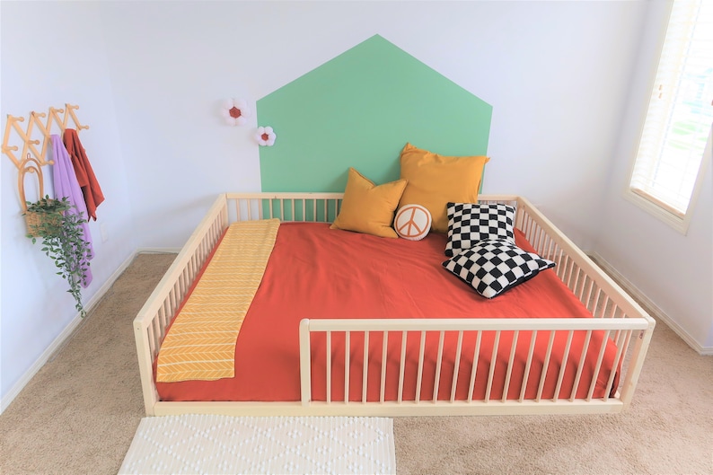 Montessori Floor Bed With Rails Toddler Floor Bed Frame Kids Bed Kids Floor Bed Montessori Kids Floor Bed Queen image 3