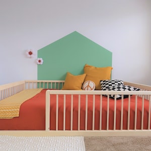 Montessori Floor Bed With Rails Toddler Floor Bed Frame Kids Bed Kids Floor Bed Montessori Kids Floor Bed Queen image 4