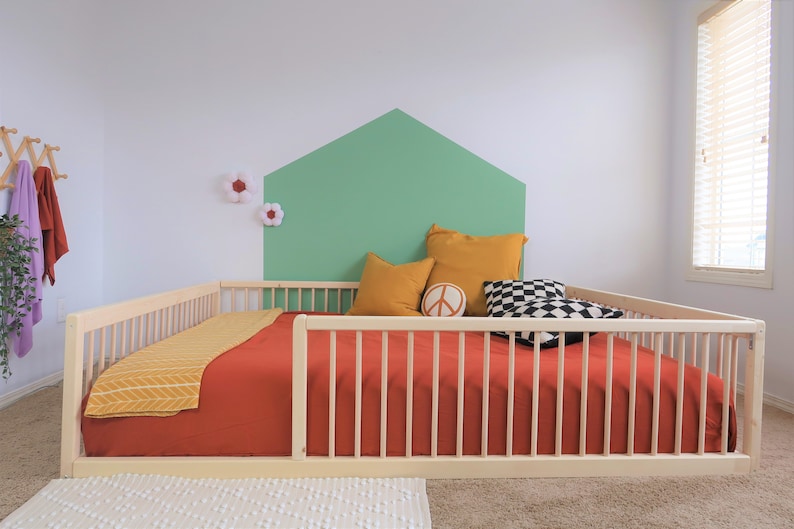 Montessori Floor Bed With Rails Toddler Floor Bed Frame Kids Bed Kids Floor Bed Montessori Kids Floor Bed Queen image 4