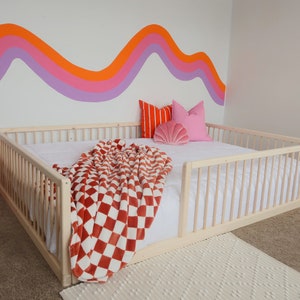 Montessori Floor Bed With Rails Toddler Floor Bed Frame Kids Bed Kids Floor Bed Montessori Kids Floor Bed Queen image 2