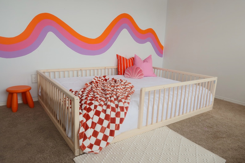 Montessori Floor Bed With Rails Toddler Floor Bed Frame Kids Bed Kids Floor Bed Montessori Kids Floor Bed Queen image 2