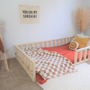 Montessori Floor Bed Frame with Rails, Toddler Floor Bed, Twin, Full, Queen