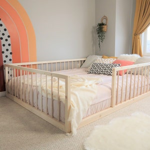 Montessori Floor Bed With Rails Toddler Floor Bed Frame Kids Bed Kids Floor Bed Montessori Kids Floor Bed Queen image 5