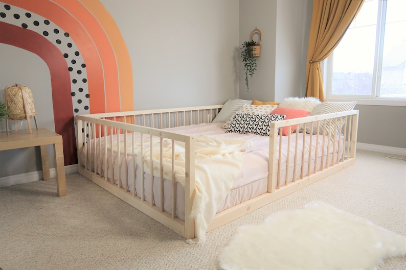 Montessori Floor Bed With Rails Toddler Floor Bed Frame Kids Bed Kids Floor Bed Montessori Kids Floor Bed Queen image 5
