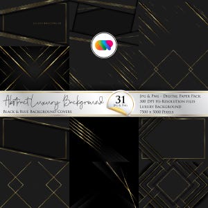 31 Luxury Abstract Backgrounds: Black & Gold Stripes, Waves (Digital Download)