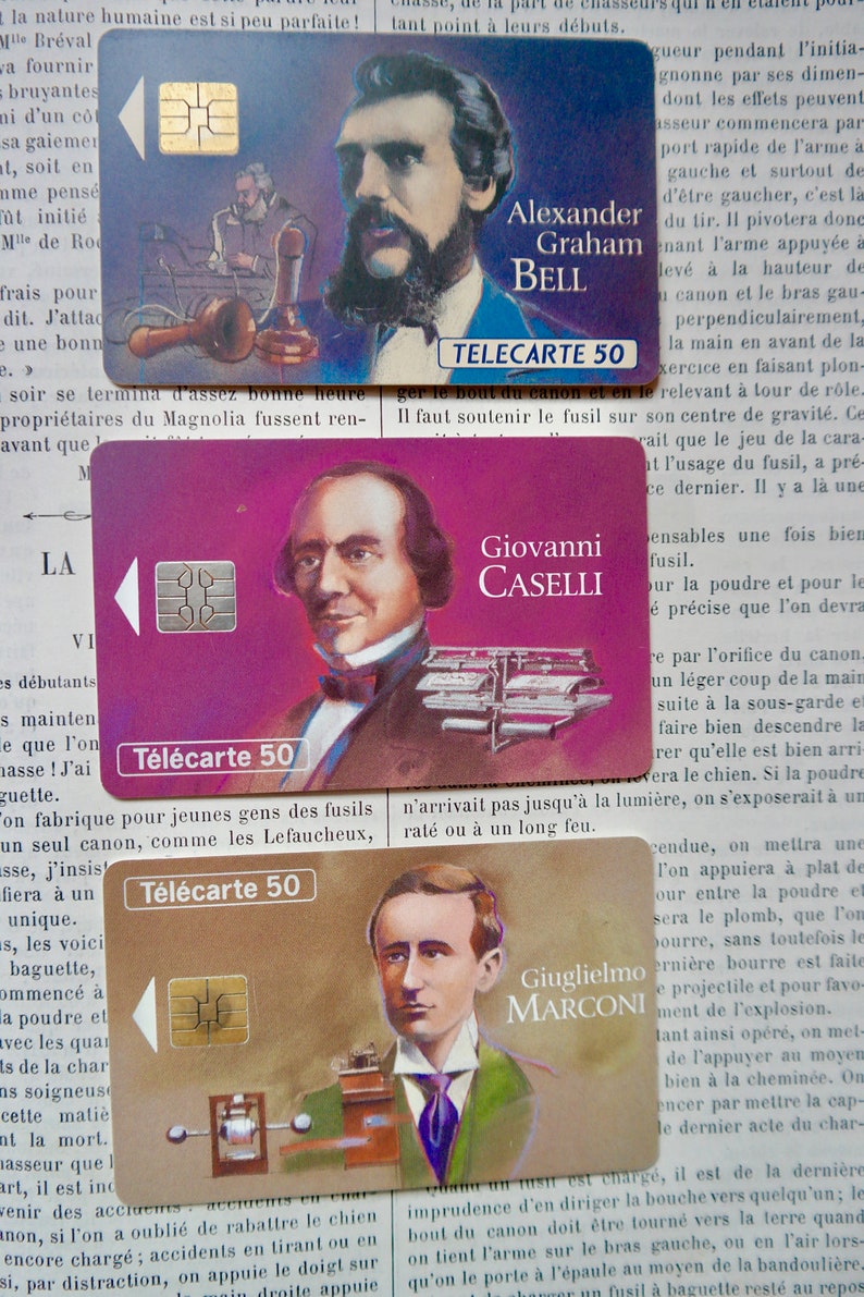 Vintage phone card telecommunication collection the famous figures of telecommunication Marconi Caselli Bell cabin craft scrapbooking decor