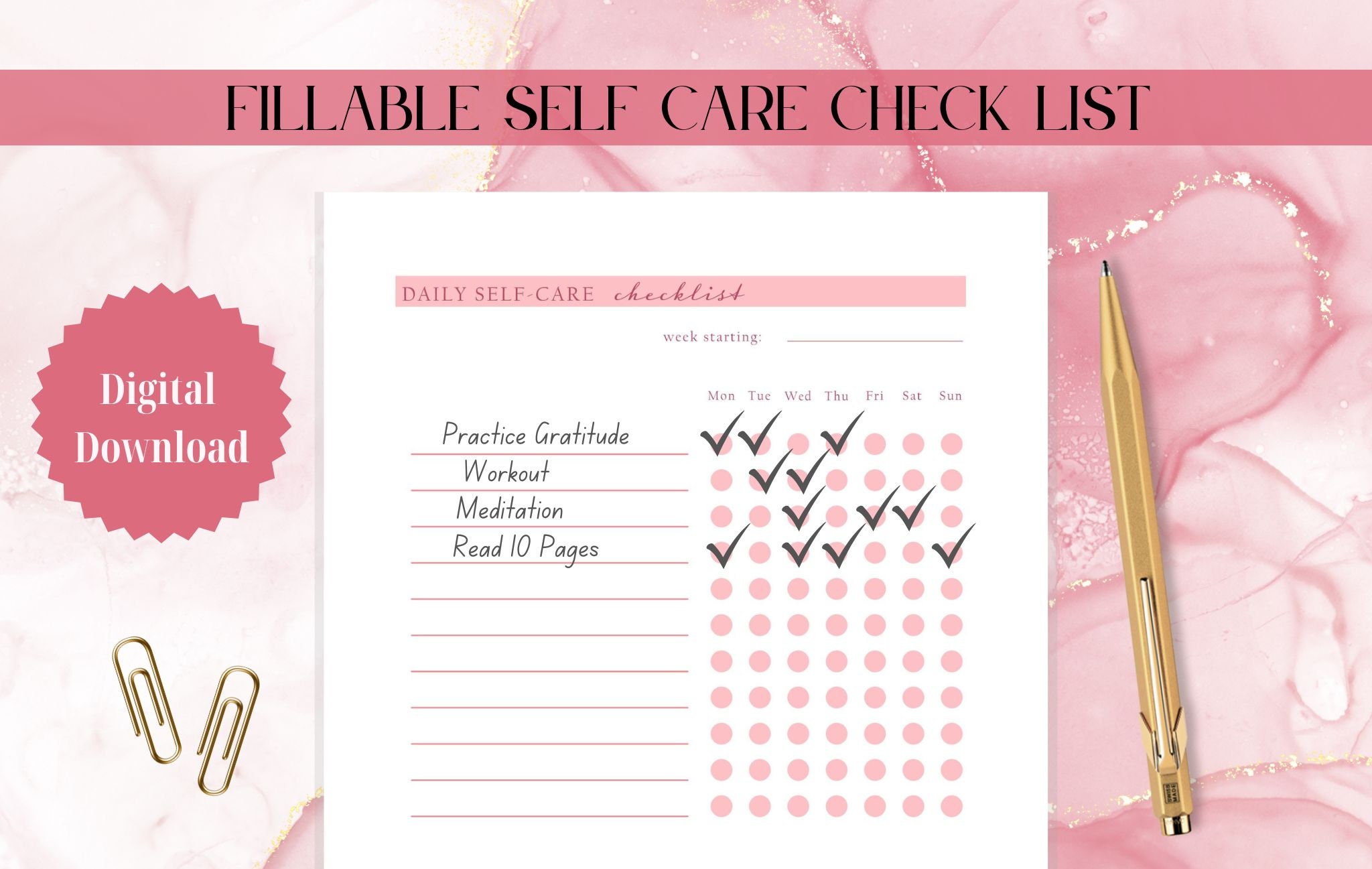 Self Care Check List Self-care Planner, Selfcare Journal Tracker ...
