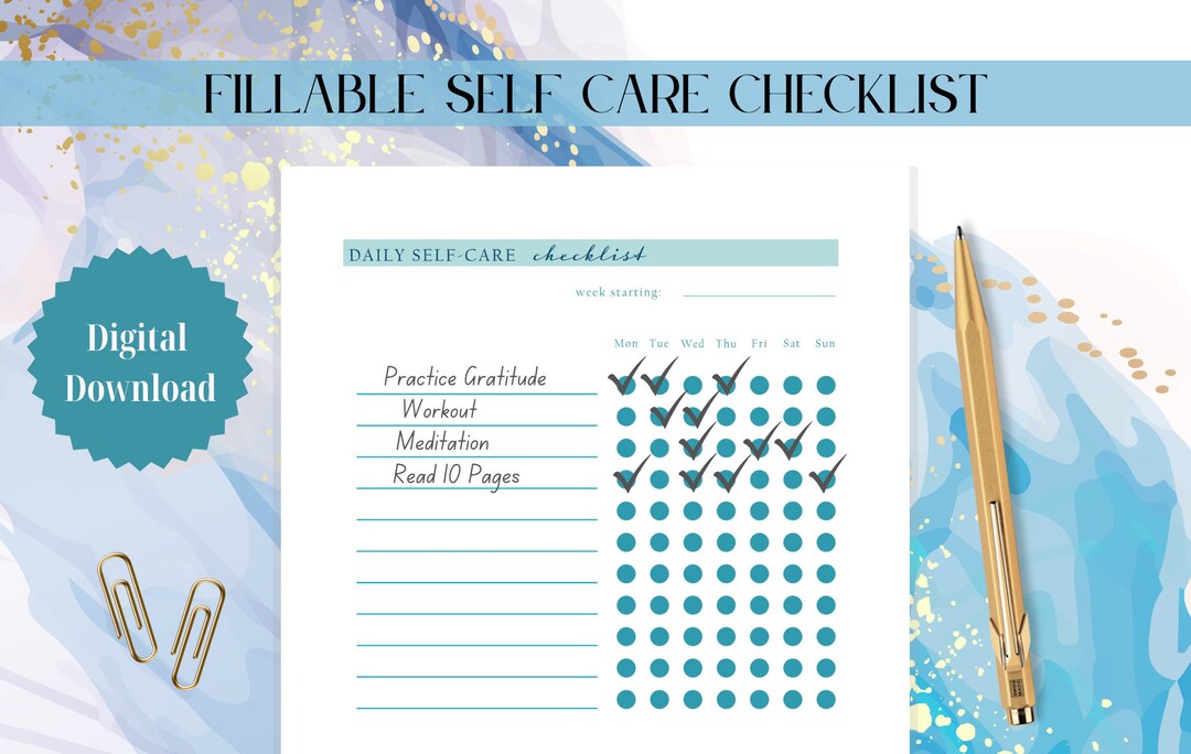 Self Care Check List Self-care Planner, Selfcare Journal Tracker ...
