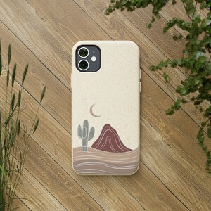 Biodegradable Phone Case Sedona Cactus Desert Line Drawing | Plastic Free | Eco Friendly | Green Product | Yogi