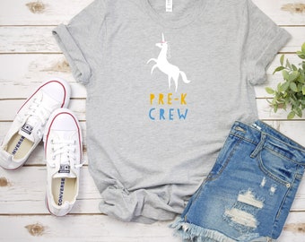 Pre-K Unicorn T-Shirt, Teacher TShirt, Teach Shirt, Teacher Shirt, Cute Shirt for Teachers, Teacher Gifts, Elementary School Teacher Shirt
