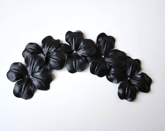 black leather soft poppy flowers size 8 cm