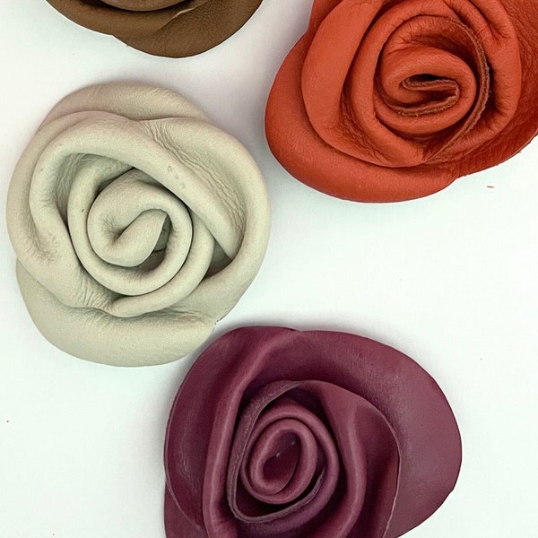 brooch big rose leather flower size 7 cm