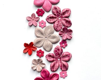 pink leather flower set of 15 pcs