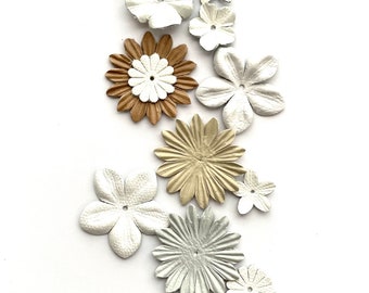 white and beige leather flower set of 12 pcs