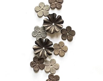 grey leather flower set of 10 pcs