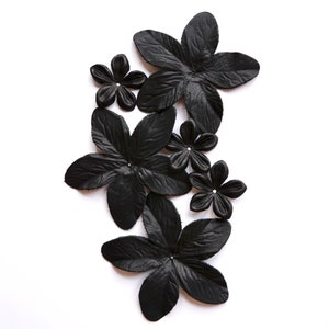 black leather flower set of 6