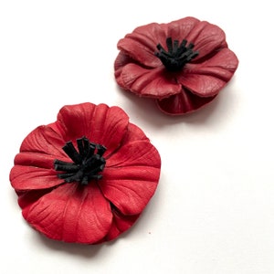 small red poppy pin leather flower size 5,5cm
