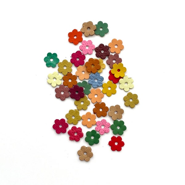 small soft leather flowers size 15 mm, price for 10pcs