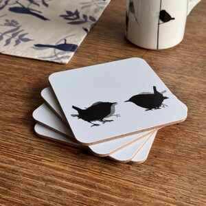 COASTER: set of 4 bird designs by Sandra Vick wren robin swallow starling