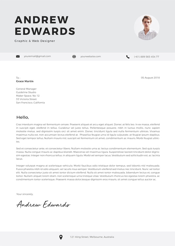 Modern Resume Template Cv Template Cover Letter Etsy