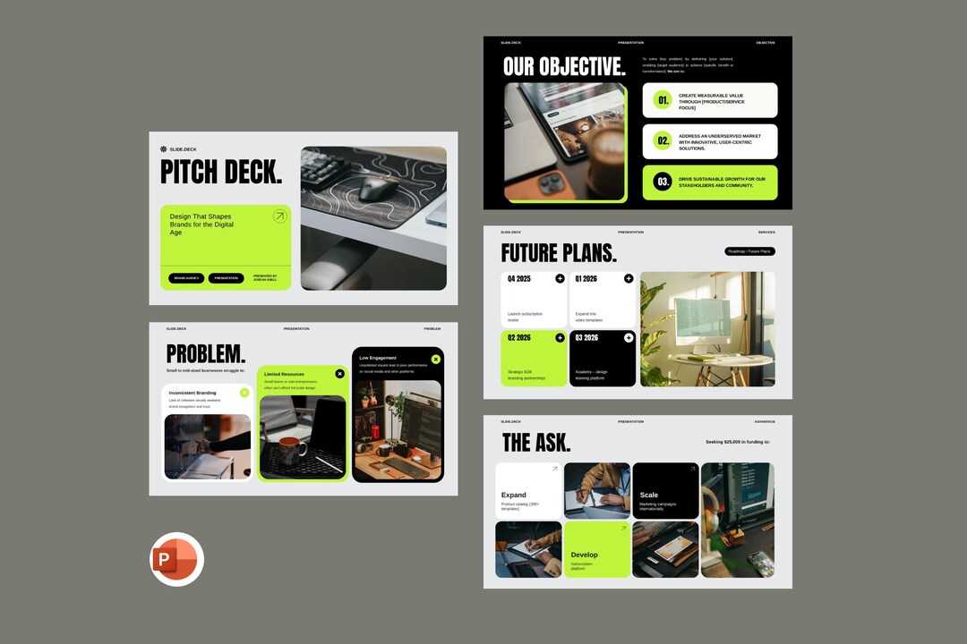 White Green - Business Pitch Deck Powerpoint Presentation Template - Etsy