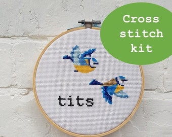 Cross stitch kit **Tits** subversive, cheeky, quirky, rude, everything you need!