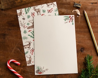Schrijfpapierset kerstrendier: briefpapier voor de feestdagen, kraftenveloppen