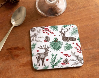 Christmas Reindeer Coaster / Festive Wooden Coaster / Tabletop Accessory / Holiday Table Decor