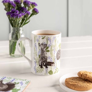 Woodland Creatures Bone China Mug / Bluebells Coffee Cup / Fox, Hedgehog, Rabbit and Squirrel Mug / Hand Decorated in the UK