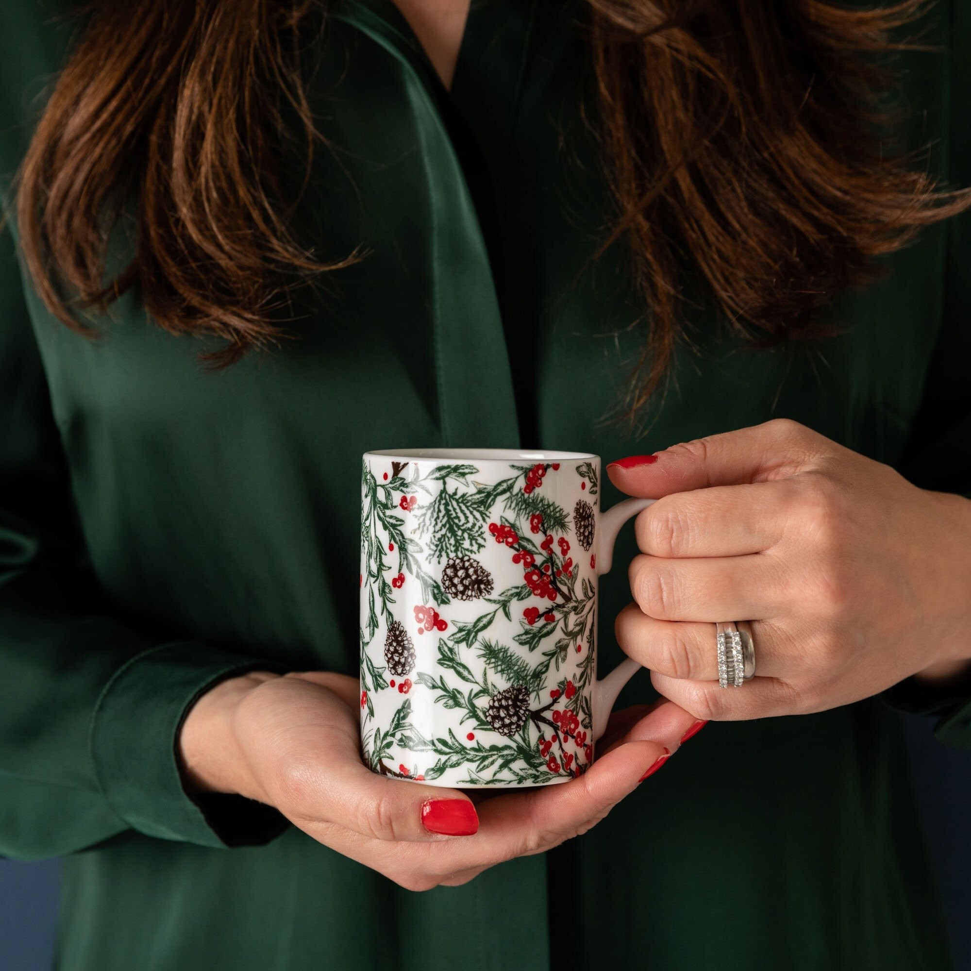 Hand-decorated in UK Festive Winter Florals Mug Holiday Coffee Cup Christmas Garden Bone China Mug