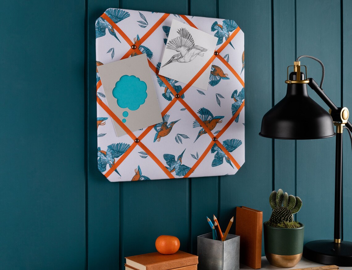 40 x 40cm Fabric Memo Board in Kingfisher Design Bulletin Etsy