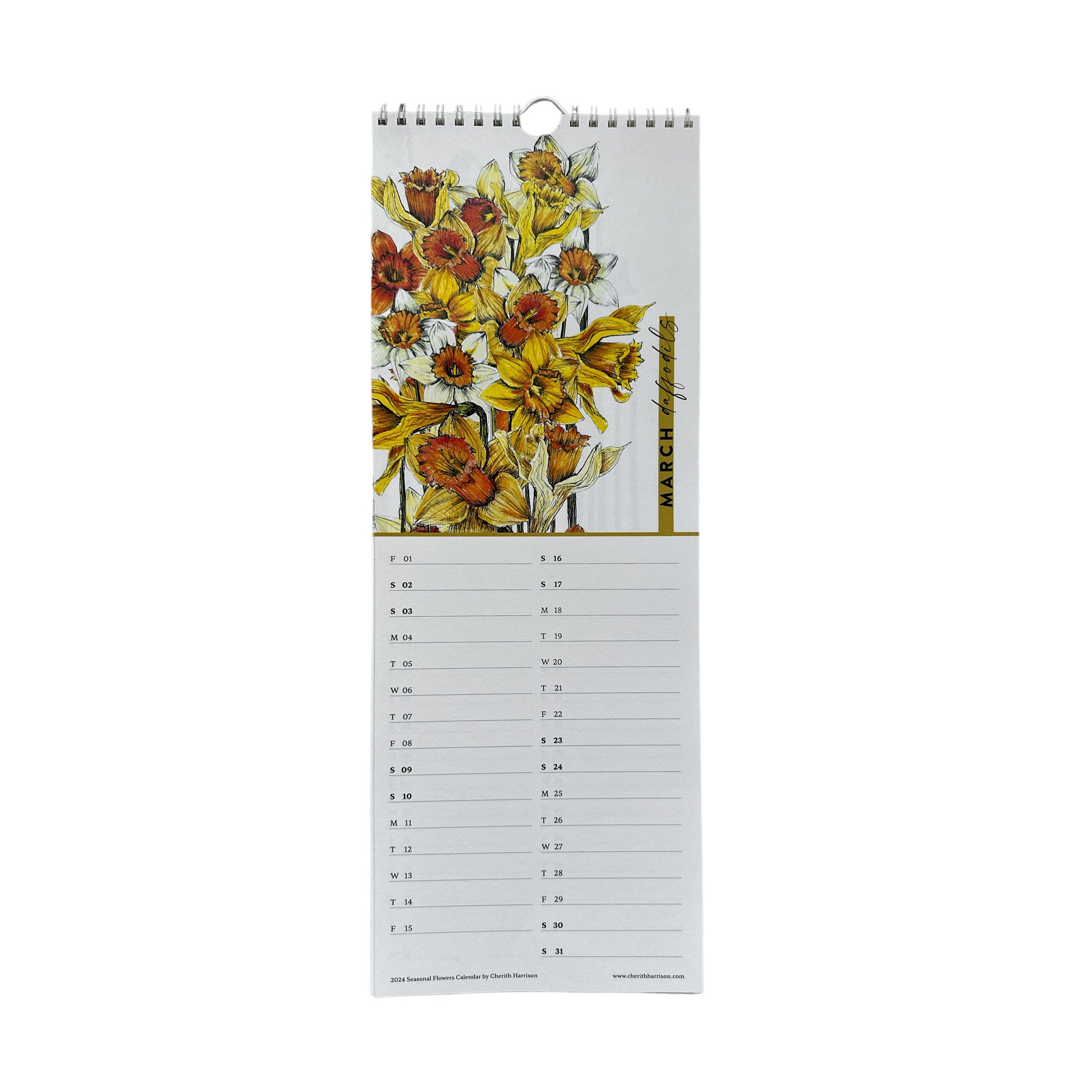 Seasonal Flowers Calendar 2024 / Slim Wall Calendar in Floral Design