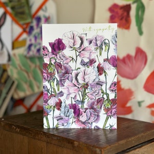 Beileidskarte mit Wicke | Blumen Beileid Karte | Aquarell Kunst Botanische Karte | Sommer Blumen Beileid Karte
