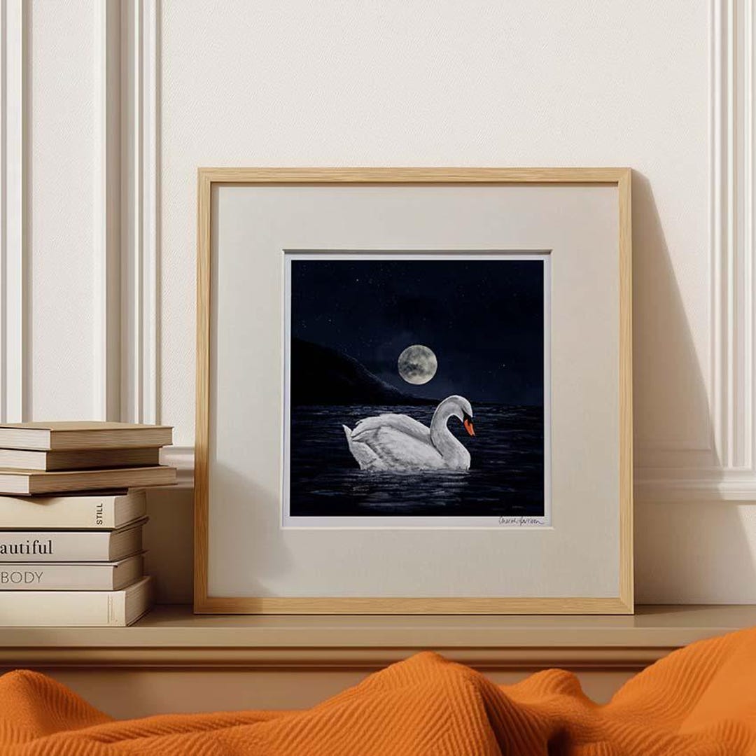 Swan Lake Art Print: Full Moon & Starlit Sky Illustration - Etsy