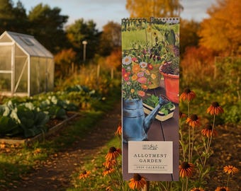 2026 Allotment Calendar, Slimline Wall Agenda with Gold Wire, Seasonal Garden Illustrations, Gardening Gift
