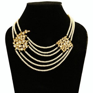 Silver kundan polki necklace, 925 silver with 24k gold polish handcrafted layered necklace, Polki and pearl layered necklace for women